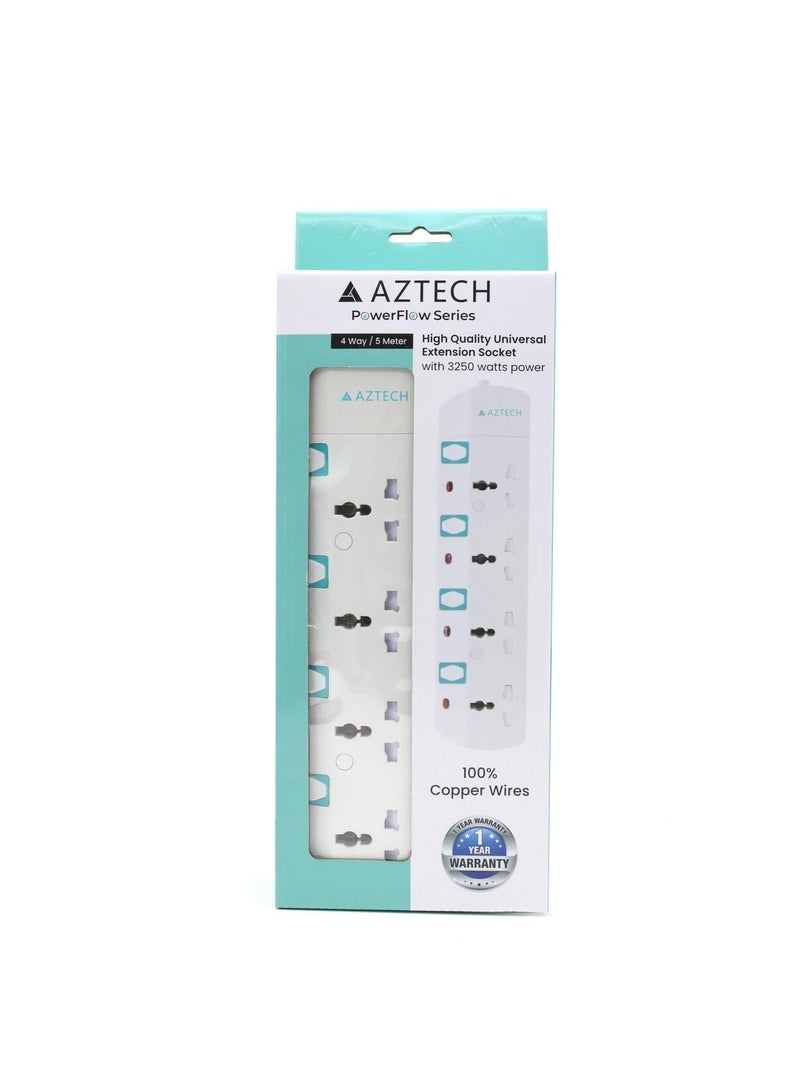 Aztech كابل تمديد كهربائي 3 طرق 3M 3250W مع 3 مآخذ عالمية ومفاتيح فردية ومؤشرات LED معتمد من ECAS - Image 3